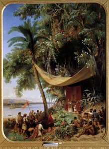 Pierwsza msza w Ameryce (XV w.) Msza na Kubie w 1494 r. Druga podróż Kolumba do Hawany). Obraz Blancharda Pharamonda (1805-1873)