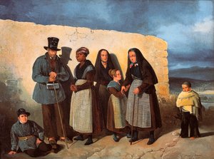 Ubodzy z hospicjum San Bernardino (św. Bernard) w Madrycie grzeją się w słońcu