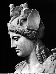 Fragment twarzy Ateny Farnese, rzymska cesarska kopia posągu z brązu ze Szkoły Fidiasza autorstwa Phidias (school of) (after)