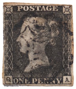Jeden grosz czarny, pierwszy na świecie znaczek pocztowy, ok. 1900 r. 1840 autorstwa Philately