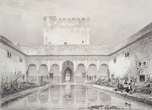Basen i fontanna na dziedzińcu Alberca, Alhambra, tablica 21 z „Souvenirs de Grenade et de l