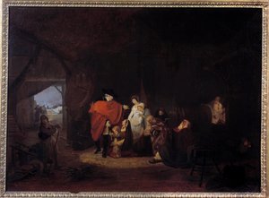 Ludzkość Ludwika XVI: zima 1784 król daje jałmużnę mieszkańcom Wersalu Obraz Louisa Philiberta Debucourta (1755-1832) 1785 nd. 0,61x0,83 m² autorstwa Philibert Louis Debucourt