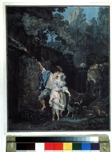 ""Pożegnalny poranek"" (Pożegnalny poranek) Para wyjeżdża wczesnym rankiem. Litografia Philibert Louis Debucourt (1755-1832) 1787 Muzeum Puszkina Moskwa autorstwa Philibert Louis Debucourt