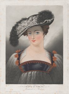 Portret Zuzanny Lunden w kapeluszu z szerokim rondem i piórami, ok. 1930 r. 1809-35.. autorstwa Philibert Louis Debucourt