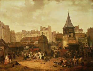 Radowanie się w Les Halles z okazji narodzin delfina Ludwika Francji (1781-89) 21 stycznia 1781, 1783 autorstwa Philibert Louis Debucourt