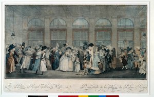 Spacer po galerii pałacu królewskiego w 1787 r. Grawer Louisa Philiberta Debucourta (1755 - 1832) autorstwa Philibert Louis Debucourt