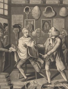 Patriotyczny fryzjer z Nowego Jorku, czyli Kapitan w Suds, 14 lutego 1775. autorstwa Philip Dawe.