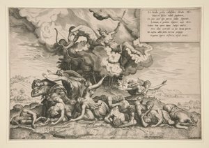 Apollo i Artemis zabijają Niobe autorstwa Philip Galle