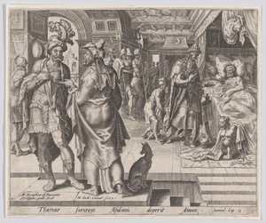 Jonadab Counseling Amnon, z Historii Tamar i Amnona, tablica 1, 1559., autorstwa Philip Galle