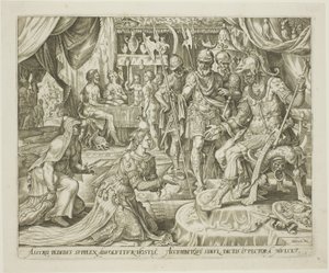 Judyta przedstawiona Holofernesowi, płyta piąta z Historii Judyty i Holofernesa autorstwa Philip Galle