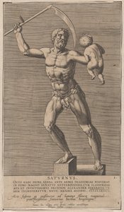 Ilustracja 1: Saturn, posąg nagiego boga stojącego na cokole, trzymającego w prawej ręce kosę..., 1586.