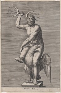 Ilustracja 2: Jowisz, posąg nagiego boga siedzącego na orle, trzymającego podwójny trójząb, od..., 1586.