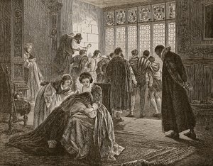 Ambasada angielska podczas masakry św. Bartłomieja, ilustracja z „Ilustrowanej historii Anglii Cassella” (zdjęcie w sepii) autorstwa Philip Hermogenes Calderon
