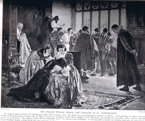 Ambasada angielska podczas masakry św. Bartłomieja, ilustracja z "Hutchinson