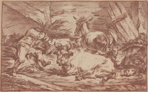 Zwierzęta w stajni (czerwona kreda na papierze) autorstwa Philip James de (1740-1812) Loutherbourg