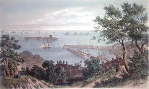 Royal Squadron at Anchor, 2 września 1846, z wizyty królowej Wiktorii w Jersey, grawerowane przez H. Waltera autorstwa Philip John (after) Ouless