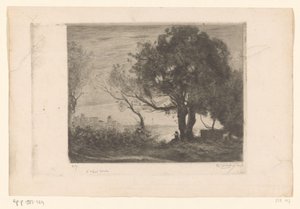 Pejzaż z flecistą pod drzewem i sylwetką miasta Soir (tytuł oryginalny) autorstwa Philip Zilcken (signed by artist)