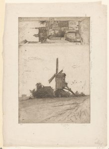Wiatrak w krajobrazie łąk i widok na Ravensteinstraat w Brukseli Vieux moulin a Laeken / Rue Ravenstein (Bruksela) (tytuł oryginalny) autorstwa Philip Zilcken (signed by artist)