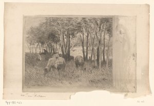 Stado owiec i pasterz na łące z drzewami Moutonowie (tytuł oryginalny) autorstwa Philip Zilcken (signed by artist)