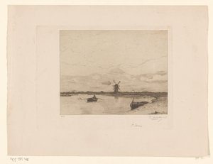 Płyń łodzią wiosłową po łące z młynem Płaca (tytuł oryginalny) autorstwa Philip Zilcken (signed by artist)