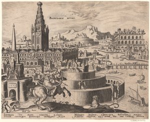 Die Mauern von Babylon z serii Ósme cuda świata według Maartena van Heemskercka, 1572 autorstwa Philipp Galle