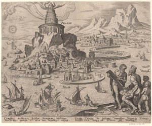 Latarnia morska w Aleksandrii z cyklu Ósme cuda świata według Maartena van Heemskercka, 1572