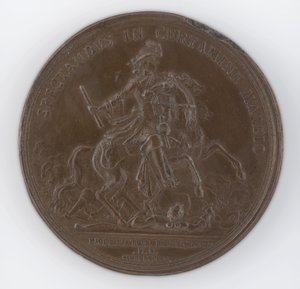 Brązowy medal upamiętniający śmierć Fryderyka, księcia Schomberga autorstwa Philipp Heinrich Müller