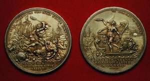 Medal upamiętniający bitwę pod La Hogue w 1692 (metal) (patrz także 144616) autorstwa Philipp Heinrich Mueller
