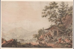 Rodzina w domu w górach autorstwa Philipp Jacques Loutherbourg (I) (attributed to)