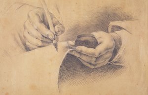 Rysowanie rąk, 1798 (czarna kreda wzmocniona bielą na brązowym papierze) autorstwa Philipp Otto Runge
