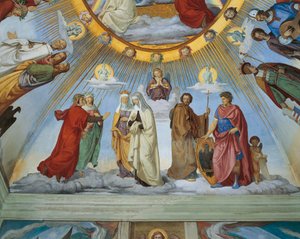 Dante i Beatrice rozmawiają z Piccardą i Constance, z „Niebios Błogosławionych i Empiriańskich”, Pokój Dantego (fresk)