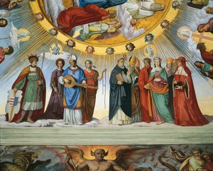 Dante i Beatrice rozmawiają z nauczycielami mądrości z „Niebios Błogosławionych i Empiriańskich”, Pokój Dantego (fresk)