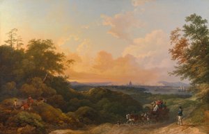 The Evening Coach, Londyn w oddali autorstwa Philippe-Jacques de Loutherbourg