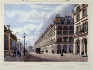 Rue de Rivoli - w „”Spacer po Paryżu i okolicach””, autorstwa Jacottet i Benoist, wyd. Gihaut autorstwa Philippe Benoist