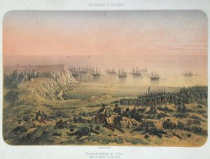 Pole bitwy w Almie po zwycięstwie, 20 września 1854 (kolor lito) autorstwa Philippe Benoist