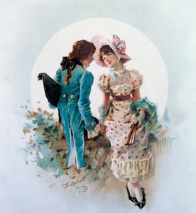 Wspaniała scena w świetle księżyca. Litografia Philippe Jacques Linder (1835-?) XIX-wieczna kolekcja prywatna
