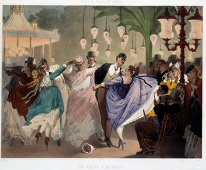 Walc w scenie tanecznej Mabille w Mabille w 1867 roku. Litografia Philippe Jacques Linder (1835-?). Seria Muzeum Manier i Czynów. Muzeum Carnavalet, Paryż