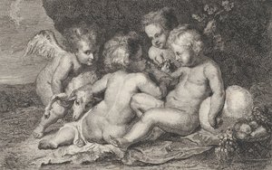 Grupa trójki dzieci i putto z owocami i barankiem ok. godz. 1760-1801. autorstwa Philippe Lambert Joseph Spruyt