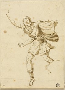 Biegnący rzymski wojownik, wskazujący prawą ręką w górę autorstwa Philippe Louis Parizeau