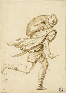 Biegnący rzymski wojownik widziany od tyłu autorstwa Philippe Louis Parizeau