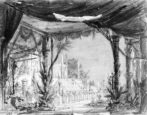 Scenografia do „Les Troyens” Hectora Berlioza (1806-69) 1863 (pióro i tusz i pranie na papierze)
