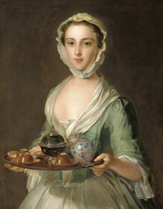 Portret młodej kobiety, prawdopodobnie Hannah, służącej artysty, trzymającej tacę z herbatą