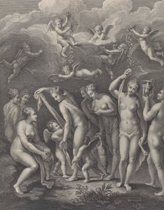 Hera, Afrodyta i Atena przygotowują się do konkursu piękności przed P..., ca. 1729-40. autorstwa Philippe Simonneau