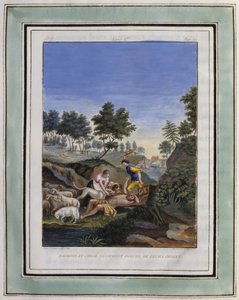 Daphnis i Chloe uwalniają Dorcona od swoich psów. Rysunek Philippe