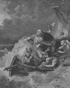 Chrystus ucisza burzę, św. Mateusza 8, wers 23-28 (rycina)