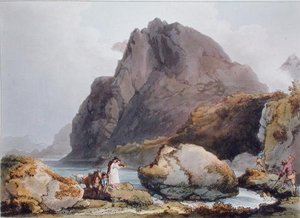 Llyn Ogween, z „Romantyczna malownicza sceneria Anglii i Walii”, opublikowana w 1805 r. (kolorowa grawerunek)