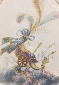 Projekt na lampę jedwabną z triumfalnym rydwanem na chmurze, ca. 1770-75.