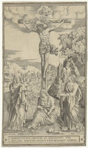 Chrystus na krzyżu w otoczeniu Marii i Jana autorstwa Philippe de Soye