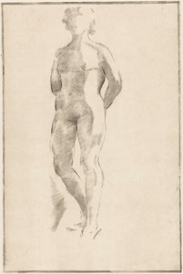 Stojąca naga kobieta z rękami za plecami autorstwa Philippus de Groot (signed by artist)