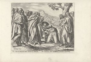 Chrystus i kobieta kananejska Sześć scen z Chrystusem i kobietami z Ewangelii (tytuł serii) autorstwa Philips Galle